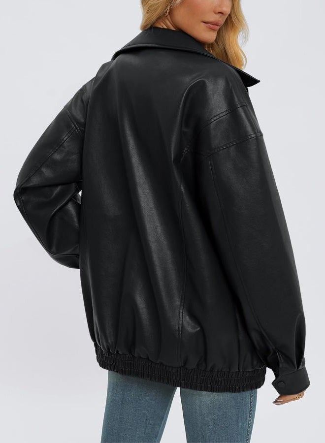 AUTOMET Women's Oversized Leather Jackets Faux Suede 2024 Fall Zip Up Motorcycle Coats Blazer Jackets for Women Outfits - Image 4