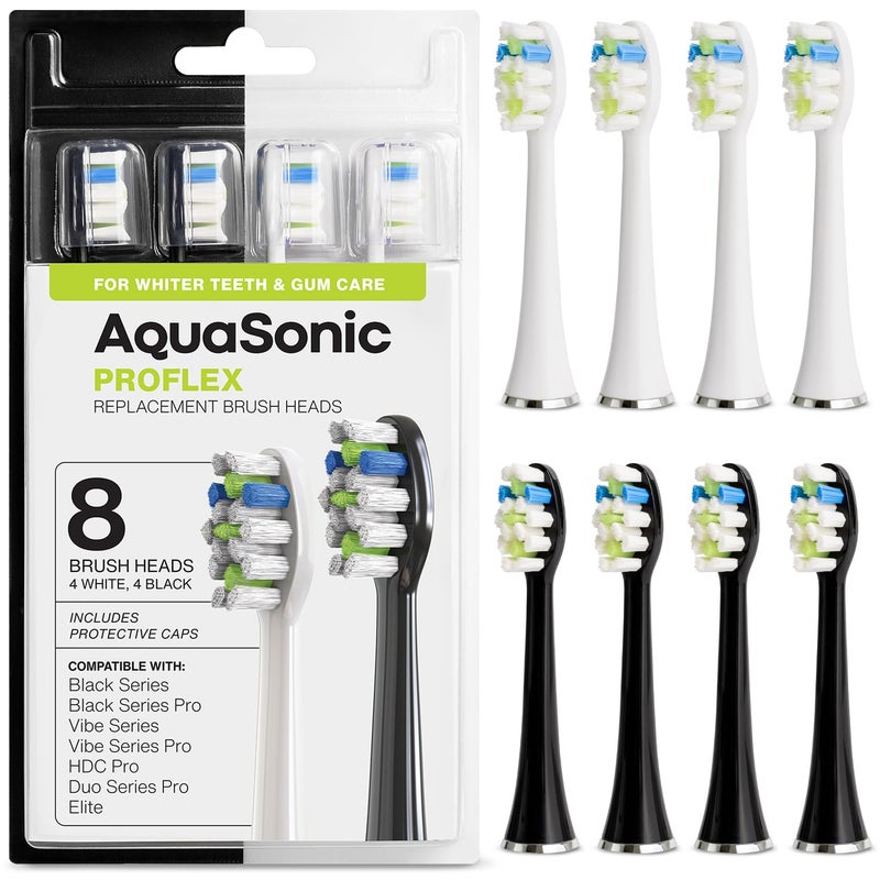 AquaSonic Duo PRO 8-Pack Replacement Brush Heads - Upgraded Proflex Brush Heads for Improved Plaque Removal - Genuine AquaSonic - Image 1