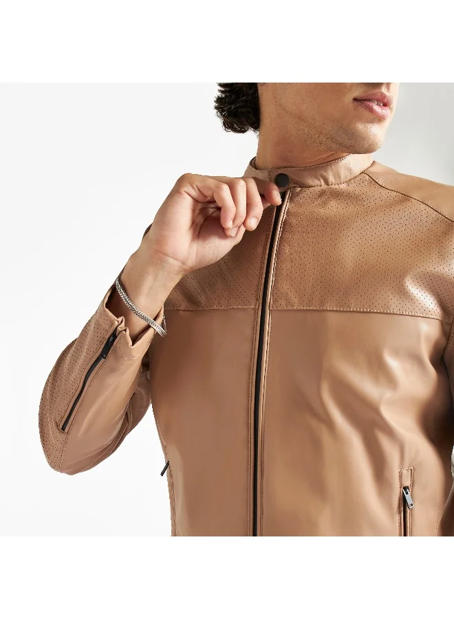 Splash FAV Zip Through Biker Jacket with Long Sleeves and Pockets