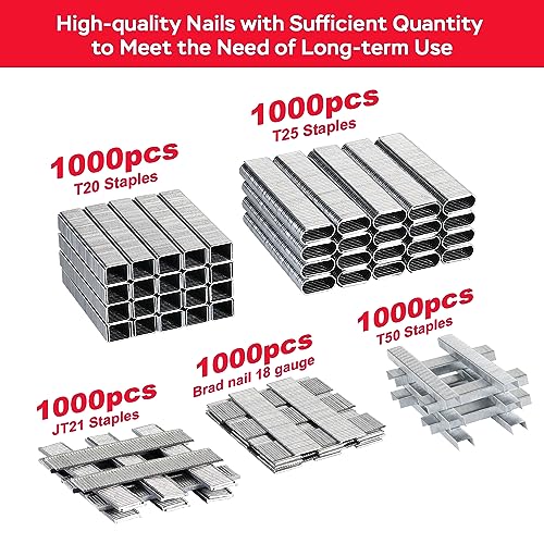 YEAHOME 6-in-1 Staple Gun Heavy Duty, Upholstery Manual Brad Nailer Power Adjustment Stapler Gun with 5000 Staples for Fixing Material, Wood, Crafts, Carpentry, Decoration DIY - Image 3