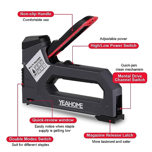 YEAHOME 6-in-1 Staple Gun Heavy Duty, Upholstery Manual Brad Nailer Power Adjustment Stapler Gun with 5000 Staples for Fixing Material, Wood, Crafts, Carpentry, Decoration DIY - Image 2