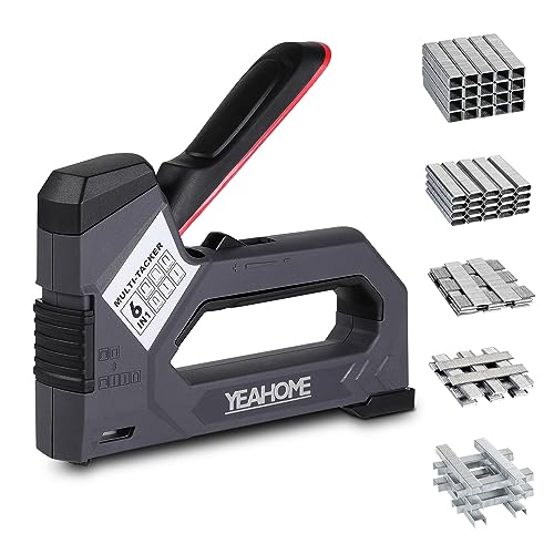 YEAHOME 6-in-1 Staple Gun Heavy Duty, Upholstery Manual Brad Nailer Power Adjustment Stapler Gun with 5000 Staples for Fixing Material, Wood, Crafts, Carpentry, Decoration DIY - Image 1