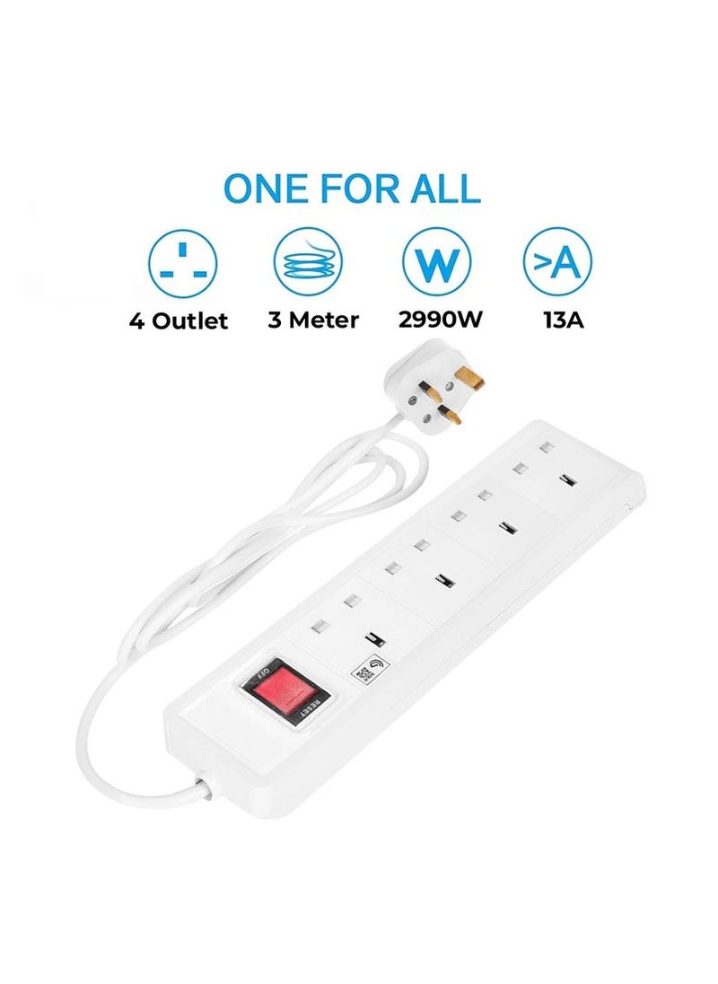 Hi Max - Hi Max Multiple Power Cord Extension 4 Socket 2990W 50/60Hz Fused and Overload Anti Fire Protection 3 Meter SH31606 - Image 1