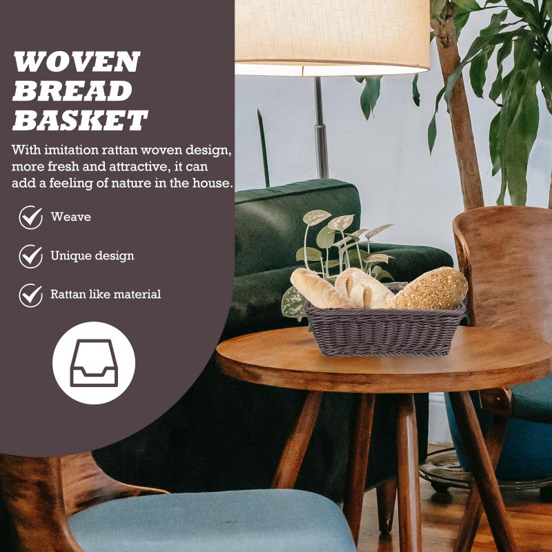 Woven Bread Basket Small Food Serving Basket Dark Coffee Color 30x20x10cm Kitchen Dining Tabletop Snacks - Image 5