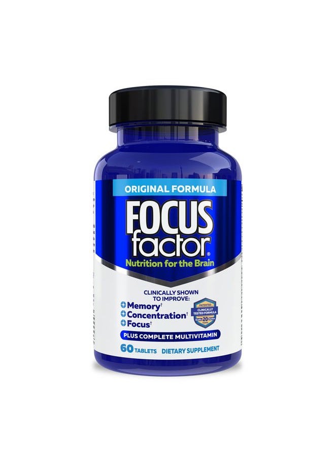 Focus Factor - Nutrition for The Brain, Improved Memory & Concentration Brain Supplement, Complete Multivitamin with Vitamins B6, B12, D, Bacopa Monnieri & Tyrosine, 60 Count - Image 1