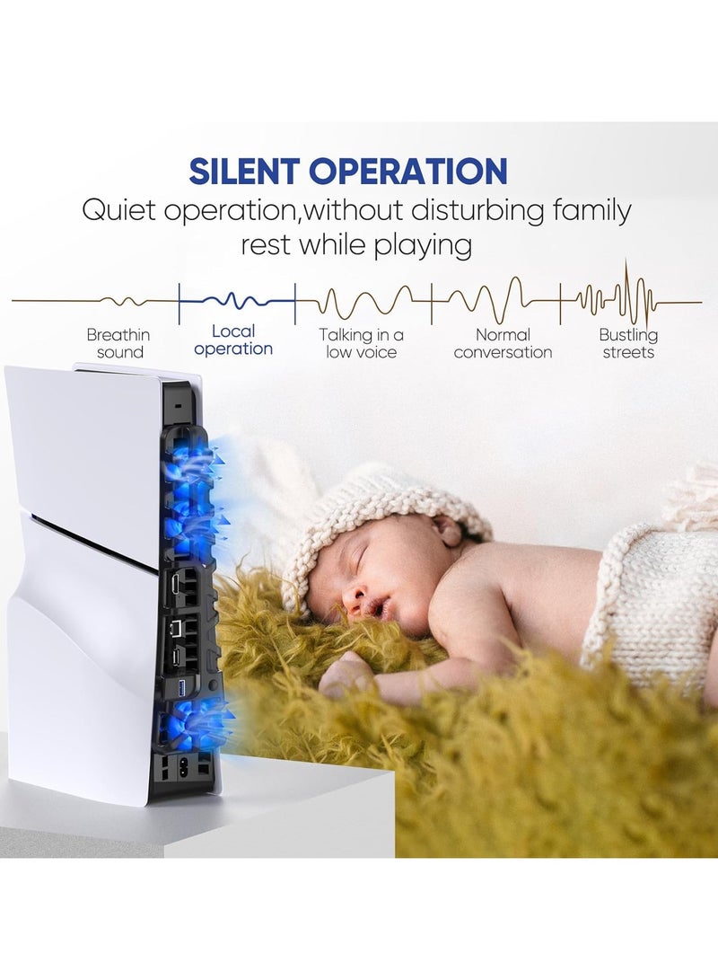 DOBE PS5 Slim Silent Enhanced Cooling Fan with Adjustable Speed, Auto Power On/Off, with USB 3.0 Port, Efficient Cooling System for Both PS5 Slim Disc and Digital Editions - Image 2