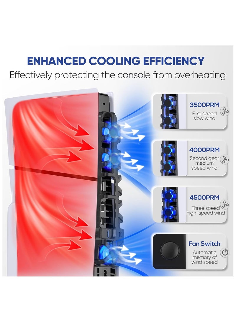 DOBE PS5 Slim Silent Enhanced Cooling Fan with Adjustable Speed, Auto Power On/Off, with USB 3.0 Port, Efficient Cooling System for Both PS5 Slim Disc and Digital Editions - Image 3