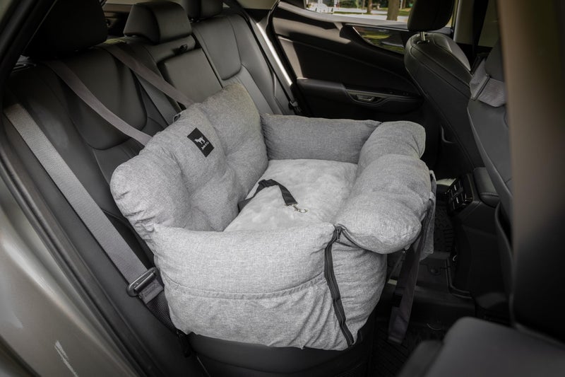 JACKO & CO - Premium Dog Car Seat v2 Booster Seat for Small & Medium Pets Under 40lbs - Machine Washable w Removable Covers, Water Resistant w Clip-On Leash for Back Seat Use (Grey Medium (25-40lbs) - Image 1