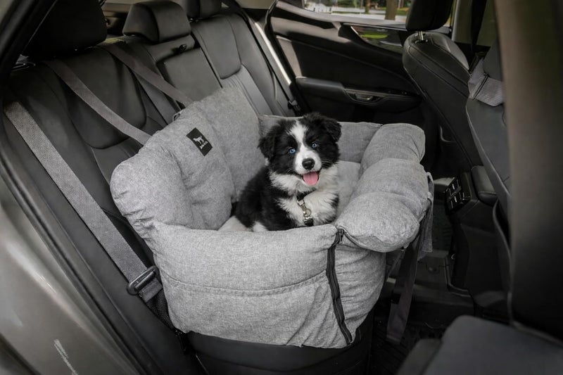 JACKO & CO - Premium Dog Car Seat v2 Booster Seat for Small & Medium Pets Under 40lbs - Machine Washable w Removable Covers, Water Resistant w Clip-On Leash for Back Seat Use (Grey Medium (25-40lbs) - Image 2