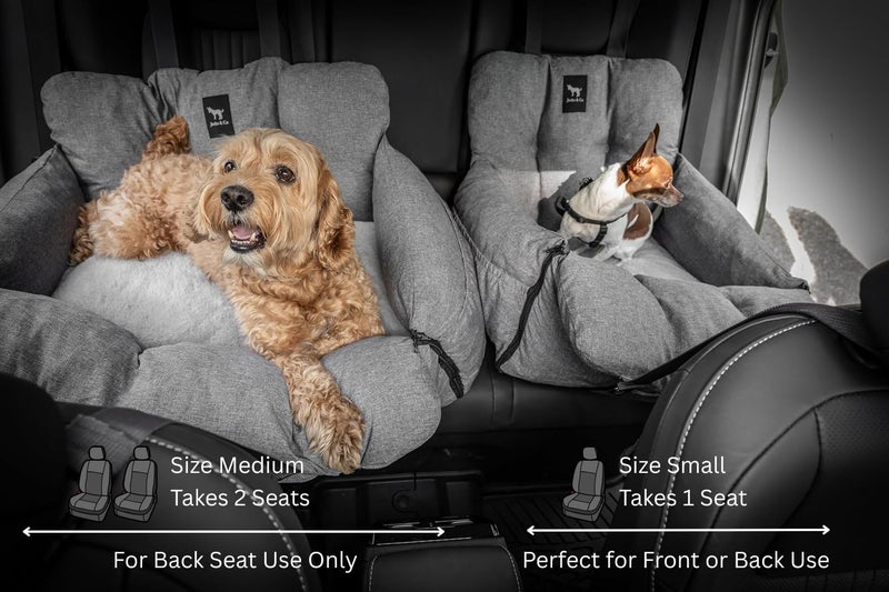 JACKO & CO - Premium Dog Car Seat v2 Booster Seat for Small & Medium Pets Under 40lbs - Machine Washable w Removable Covers, Water Resistant w Clip-On Leash for Back Seat Use (Grey Medium (25-40lbs) - Image 5