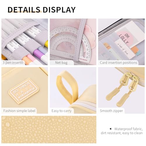 CICIMELON Durable Pen Pencil Case Big Storage Pen Pouch Bag for School Supplies College Teen Girls Adults, Beige - Image 5