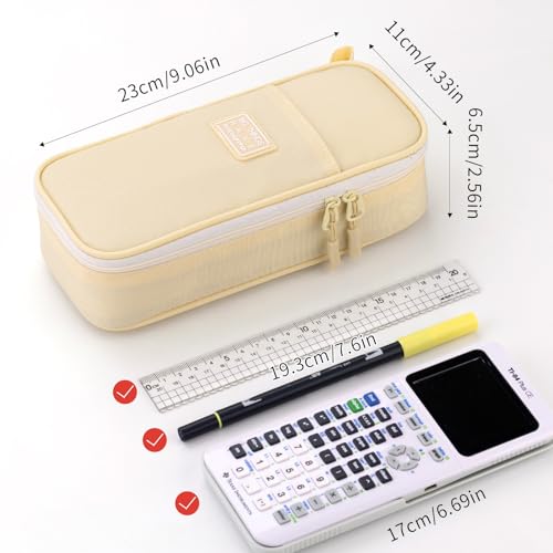 CICIMELON Durable Pen Pencil Case Big Storage Pen Pouch Bag for School Supplies College Teen Girls Adults, Beige - Image 4