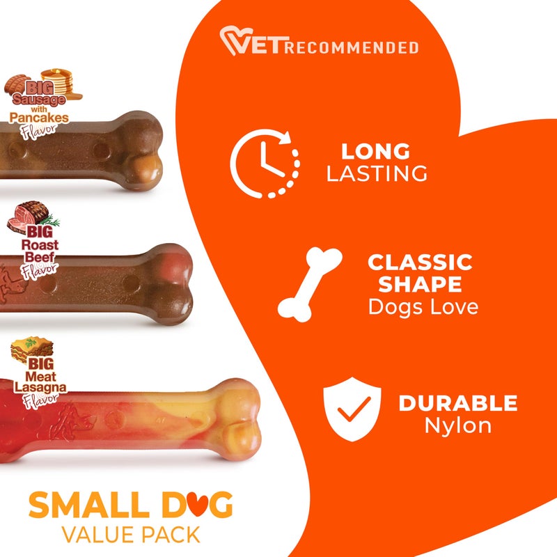 Nylabone Original Bone Power Chew Toy for Dogs, Durable Dog Toys for Aggressive Chewers, Flavor Frenzy Pancakes & Sausage, Roast Beef, & Lasagna, X-Small - Up to 15 lbs, 3 Pack - Image 3