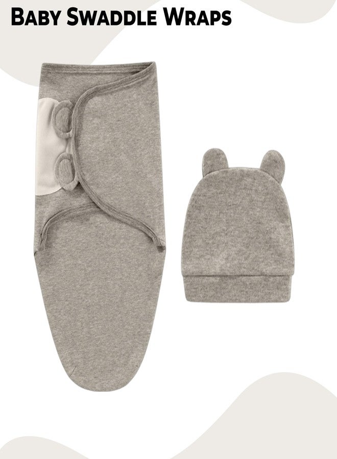 بيمبيكا أغطية لف الأطفال من بيمبيكا، مصنوعة من القطن الناعم والقطن العضوي والموسلين بغطاء للرأس، مريحة، جيدة التهوية وآمنة، طقم من قطعتين - (0-3 أشهر | رمادي سادة) - Image 2