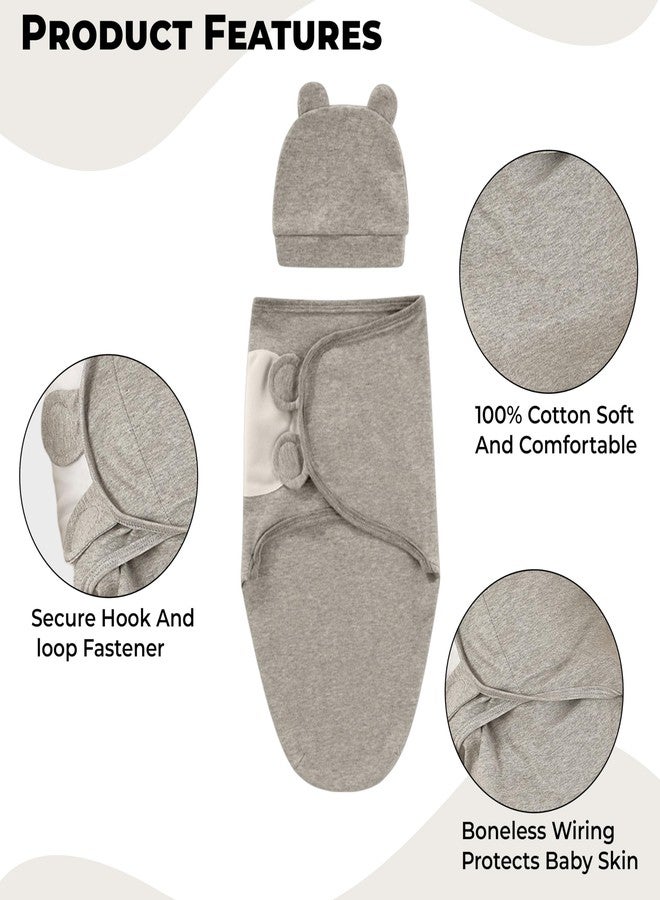 بيمبيكا أغطية لف الأطفال من بيمبيكا، مصنوعة من القطن الناعم والقطن العضوي والموسلين بغطاء للرأس، مريحة، جيدة التهوية وآمنة، طقم من قطعتين - (0-3 أشهر | رمادي سادة) - Image 4