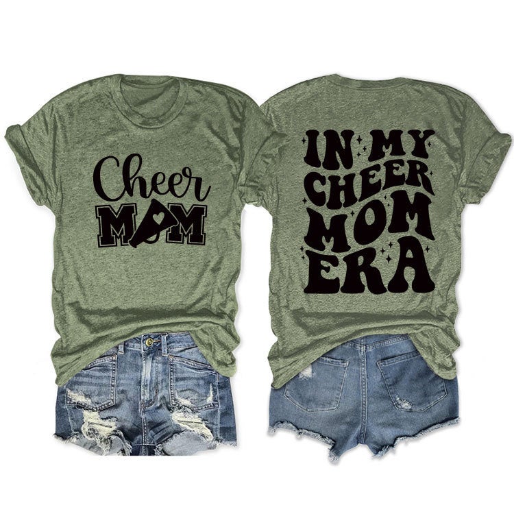 Round Neck Double-Sided Printed T-Shirt In My Cheer Mom Era Casual Plus Size Comfortable New Short Sleeve - Image 1