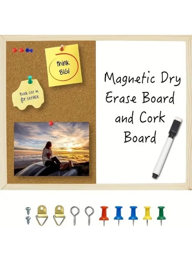 Magnetic Cork Bulletin Board Set With Dry Erase And Push Pins For Home School Office - Image 2