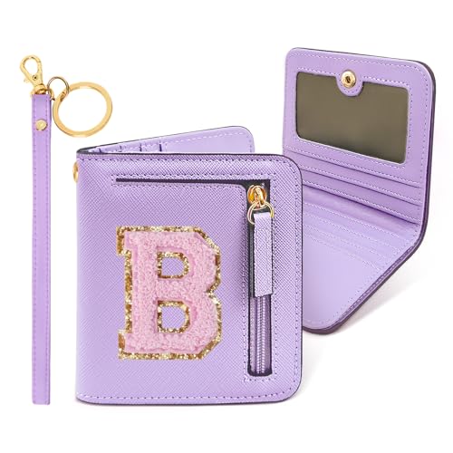 COSHAYSOO Trendy Christmas Birthday Party Favor Gifts Initial Wallets for Teen-Girls Women Dance Recital Performance Cheer Cheerleader Team Gifts Chenille Letter B Purple - Image 1
