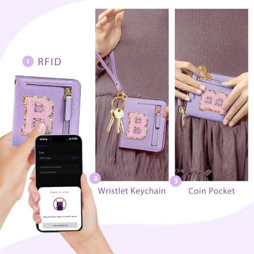 COSHAYSOO Trendy Christmas Birthday Party Favor Gifts Initial Wallets for Teen-Girls Women Dance Recital Performance Cheer Cheerleader Team Gifts Chenille Letter B Purple - Image 2
