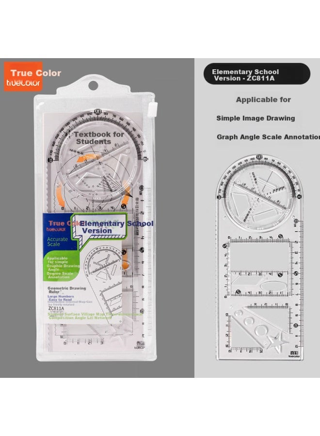 Truecolor Multifunctional Rotating Geometric Drawing Compass For Primary School Students, Math Ruler, Parallel Ruler, Creative Drawing Tool For Students, Handwritten Report Template, Zc811a - Image 1