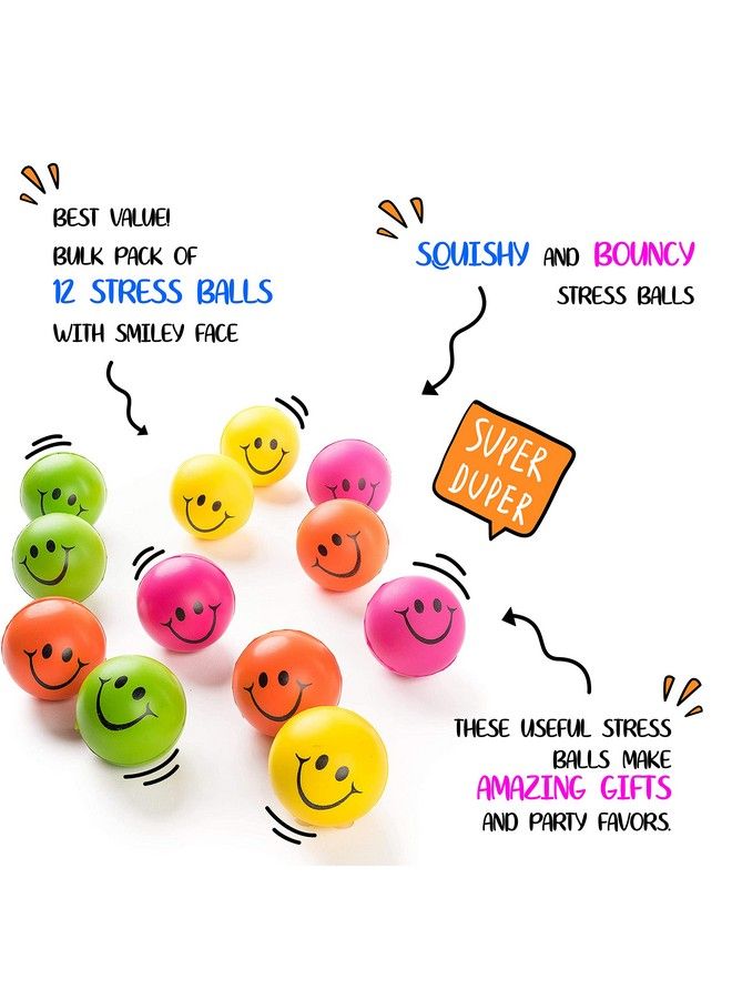 Neliblu Be Happy! Neon Colored Smile Funny Face Stress Ball Happy Smile Face Squishies Toys Stress Foam Balls For Soft Play Bulk Pack Of 12 Relaxable 2.5" Stress Relief Smile Squeeze Balls Fun Toys - Image 4