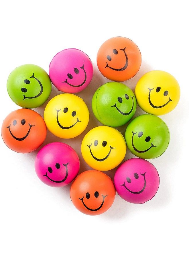 Neliblu Be Happy! Neon Colored Smile Funny Face Stress Ball Happy Smile Face Squishies Toys Stress Foam Balls For Soft Play Bulk Pack Of 12 Relaxable 2.5" Stress Relief Smile Squeeze Balls Fun Toys - Image 1