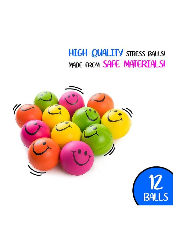 Neliblu Be Happy! Neon Colored Smile Funny Face Stress Ball Happy Smile Face Squishies Toys Stress Foam Balls For Soft Play Bulk Pack Of 12 Relaxable 2.5" Stress Relief Smile Squeeze Balls Fun Toys - Image 3