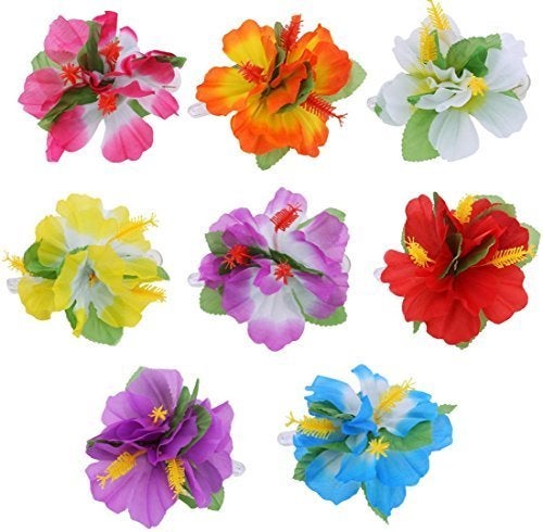 FRECI 8pcs Hawaiian Hibiscus Flower Hair Clips Hairclips for Hawaiian Tropical Beach Costume Party Decoration Supplies - Colorful - Image 1