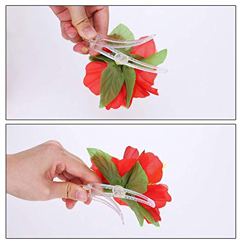 FRECI 8pcs Hawaiian Hibiscus Flower Hair Clips Hairclips for Hawaiian Tropical Beach Costume Party Decoration Supplies - Colorful - Image 2