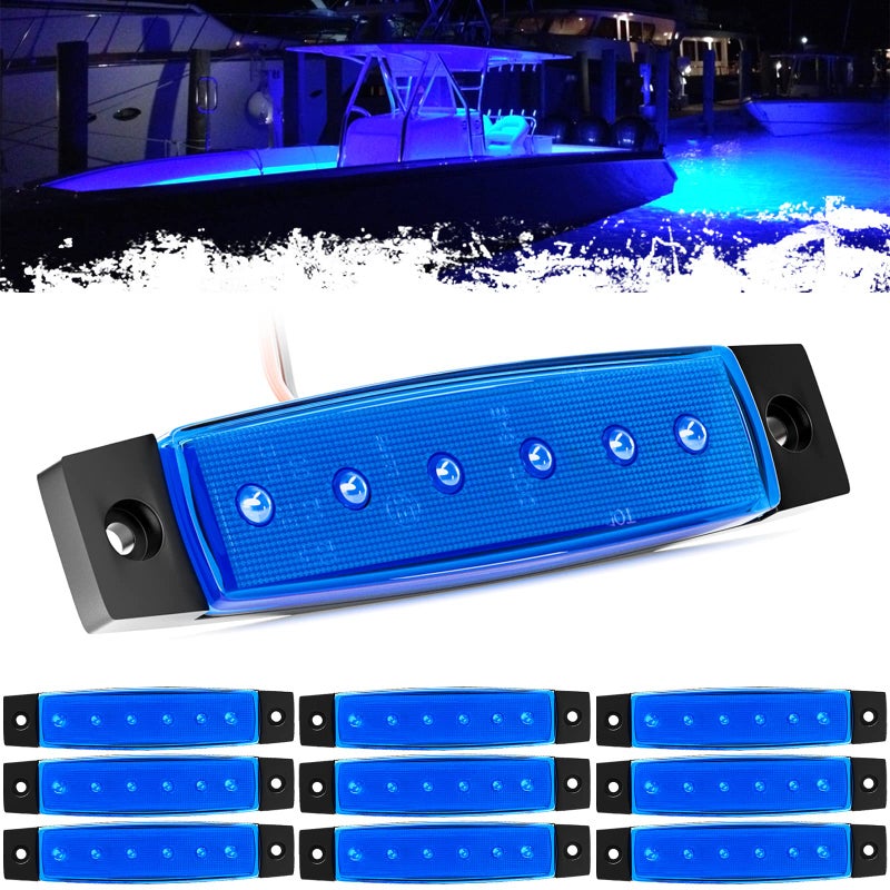 PSEQT LED Boat Interior Lights Marine Courtesy Light Strip Deck Transom Cockpit Navigation Lighting Waterproof for Fishing Pontoon Kayak Yacht Sailboat (Blue 10Pcs) - Image 1