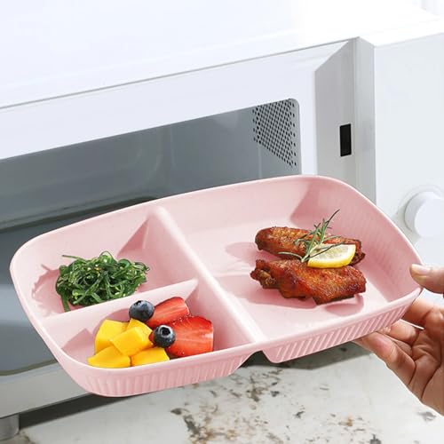 Oicia Portion Control Plate Set of 4, Wheat Straw Unbreakable Divided Plates for Adults, Microwave & Dishwasher Safe, Reusable 3 Compartment Meal Tray for Healthy Eating, Pink, 26.5 x 18 cm - Image 3