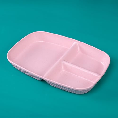Oicia Portion Control Plate Set of 4, Wheat Straw Unbreakable Divided Plates for Adults, Microwave & Dishwasher Safe, Reusable 3 Compartment Meal Tray for Healthy Eating, Pink, 26.5 x 18 cm - Image 4