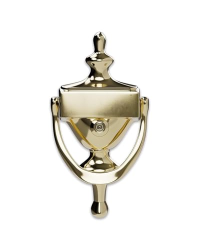 Hardware Essentials 852395 Bright Brass Door Knocker with Viewer, 7in, 1 Piece - Image 1
