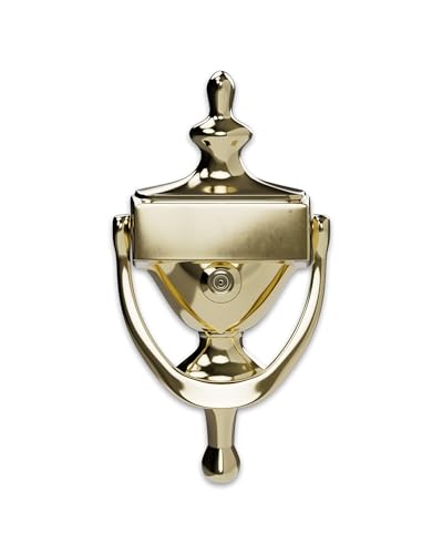 Hardware Essentials 852395 Bright Brass Door Knocker with Viewer, 7in, 1 Piece - Image 3
