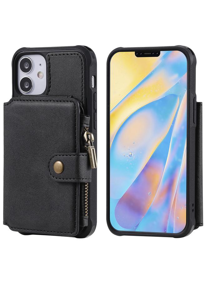 Zaboon Case For iPhone 12 mini Zipper Shockproof Protective Case with Card Slots & Bracket & Photo Holder & Wallet Function - Image 1