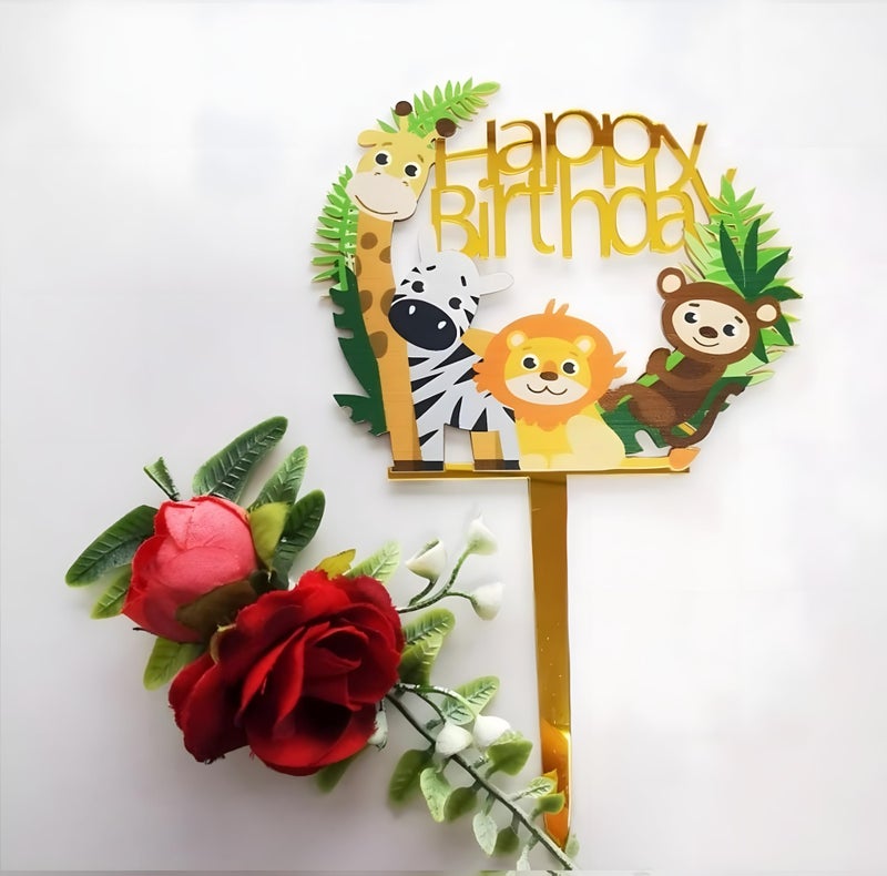 Juzfun Cake Toppers for Acrylic Animal Kingdom Birthday Party Cupcake Decoration | Size: 10 cm - Image 1