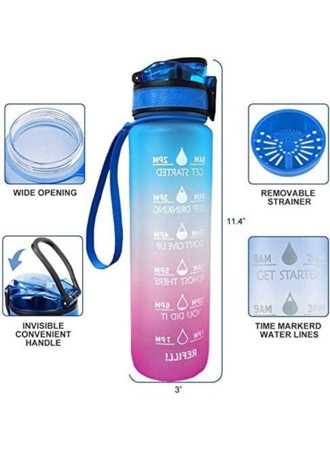 946ml Water Bottle with Time Indicator and Removable Strainer, BPA-Free Motivational Water Bottle, Large Leakproof Bottle for Fitness, Gym and Outdoor Sports by Q Plus (Blue) - Image 4