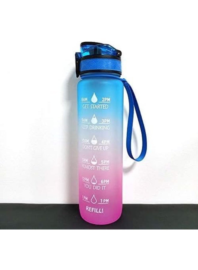 946ml Water Bottle with Time Indicator and Removable Strainer, BPA-Free Motivational Water Bottle, Large Leakproof Bottle for Fitness, Gym and Outdoor Sports by Q Plus (Blue) - Image 3