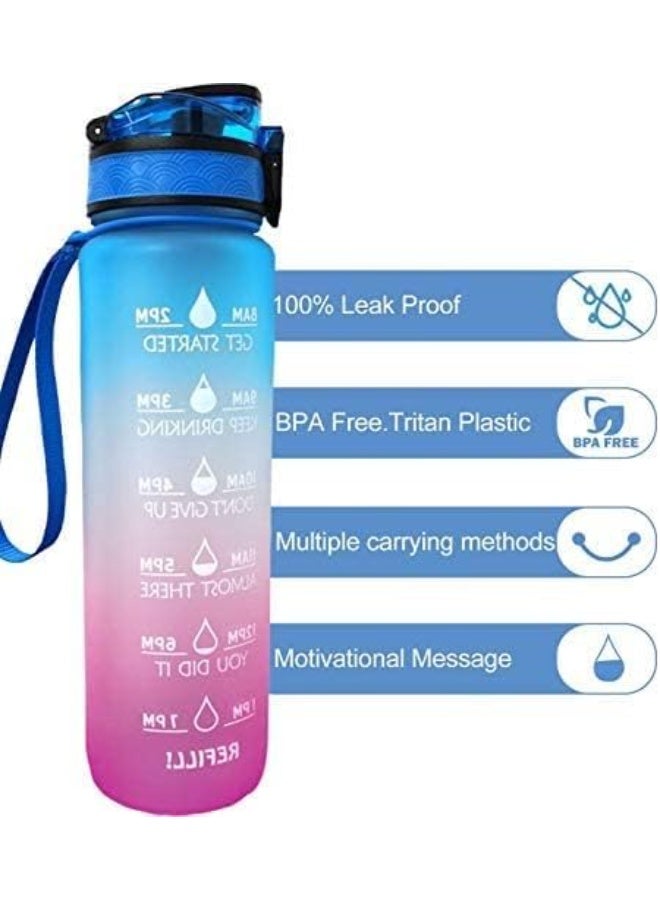 946ml Water Bottle with Time Indicator and Removable Strainer, BPA-Free Motivational Water Bottle, Large Leakproof Bottle for Fitness, Gym and Outdoor Sports by Q Plus (Blue) - Image 2