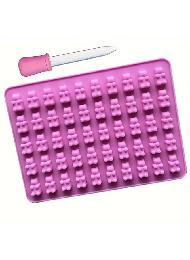 50 Cavity Silicone Gummy Bear Mold With Dropper Food Grade Chocolate Candy Bear Shaped Cake Decoration High Temperature 2 Pack - Image 1