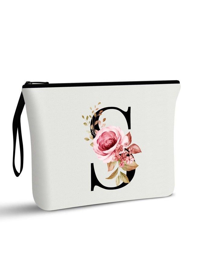Vavabox A-Z Personalized Makeup Bag, Birthday Gifts for Women Mom, Gifts for Best Friend, Bride Bridesmaid Cosmetic bag (S, White) - Image 1