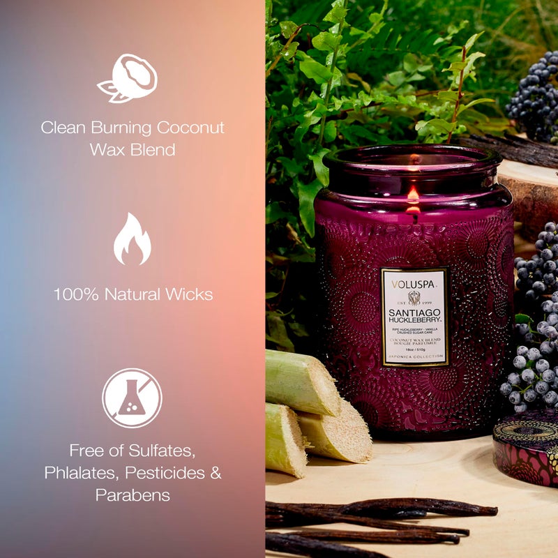Voluspa Santiago Huckleberry, Large Candle Jar, 18 oz, 100 Hour Burn Time, All Natural Wicks and Coconut Wax for Clean Burning, Vegan, Poured in The USA - Image 4