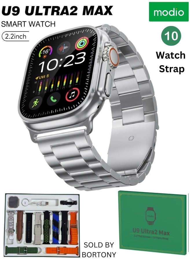 modio - Smart Watch Modio U9 Ultra 2 Max 2.2" AMOLED Display, 49mm 10 Pairs Watch Band Bluetooth Smart Watch Calling Waterproof Smartwatch Multiple Sports Modes Business Watch Gift for Men - Image 1