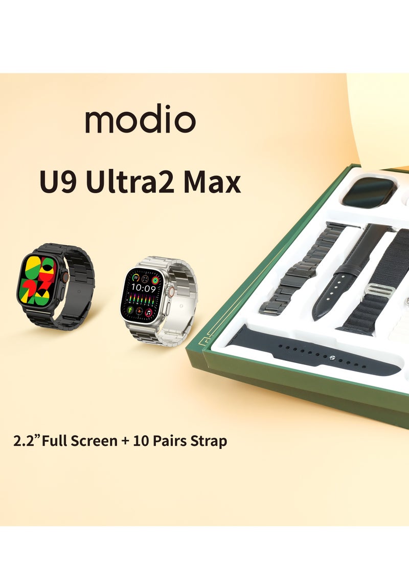 modio - Smart Watch Modio U9 Ultra 2 Max 2.2" AMOLED Display, 49mm 10 Pairs Watch Band Bluetooth Smart Watch Calling Waterproof Smartwatch Multiple Sports Modes Business Watch Gift for Men - Image 1