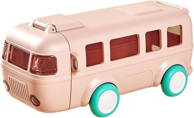 Prokart Premium Bus Water Bottle For Kids With Strap, Sipper, & Straw | Leakproof, Bpa Free With Lock, 500 Ml | Cute Bus Shaped Water Bottle For School Girls & Boys (Pink) - Image 1