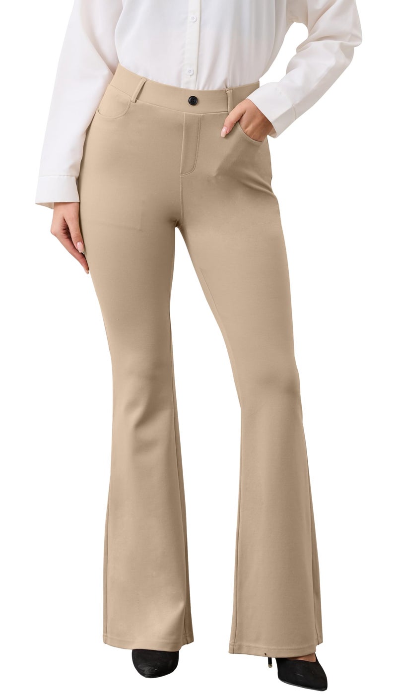 VIMPEP Flare Yoga Dress Work Pants Women High Waisted Pull On Stretchy Slacks Flared Leggings for Business Casual with Pockets 2102 31 Khaki M - Image 1