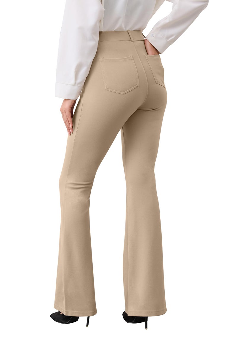 VIMPEP Flare Yoga Dress Work Pants Women High Waisted Pull On Stretchy Slacks Flared Leggings for Business Casual with Pockets 2102 31 Khaki M - Image 3