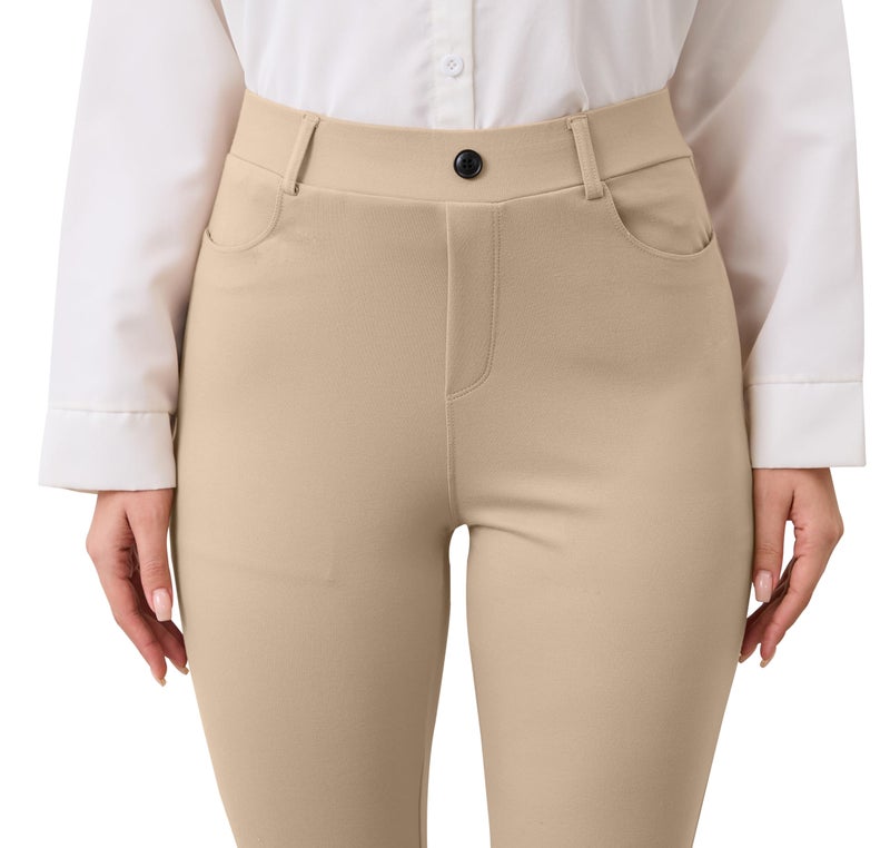 VIMPEP Flare Yoga Dress Work Pants Women High Waisted Pull On Stretchy Slacks Flared Leggings for Business Casual with Pockets 2102 31 Khaki M - Image 2