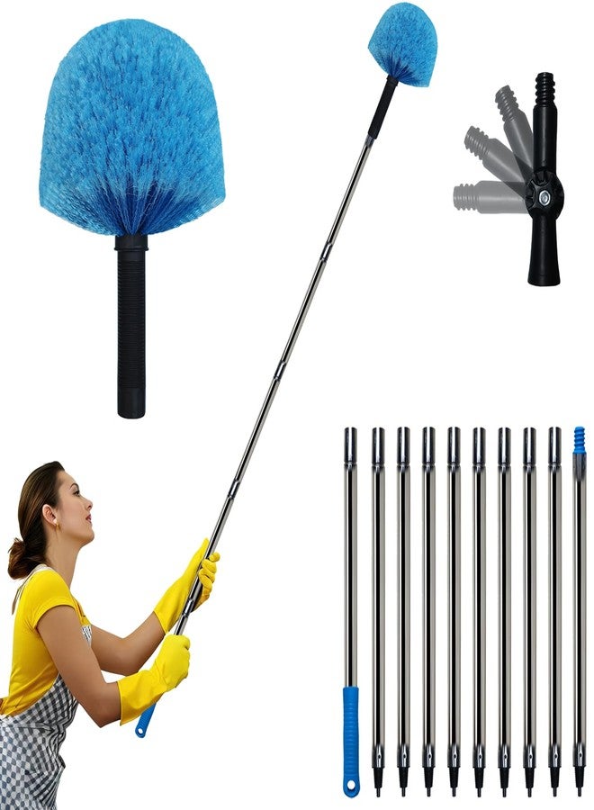 Tockrop 12 Ft Duster, Cobweb Duster with Extension Pole, Medium Stiff Bristles Cobweb Duster Head & 12-Feet Stainless Steel Pole Ceiling Fan Duster with Universal Joint for Outdoor Indoor Cleaning - Image 1