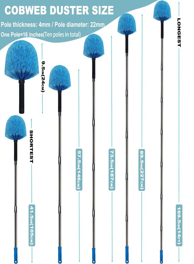 Tockrop 12 Ft Duster, Cobweb Duster with Extension Pole, Medium Stiff Bristles Cobweb Duster Head & 12-Feet Stainless Steel Pole Ceiling Fan Duster with Universal Joint for Outdoor Indoor Cleaning - Image 2